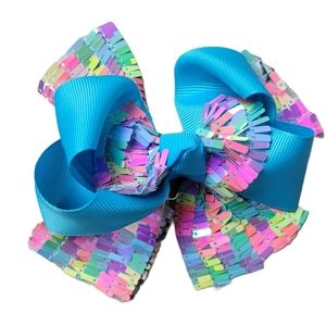 Blue Sequin Clip On Bow